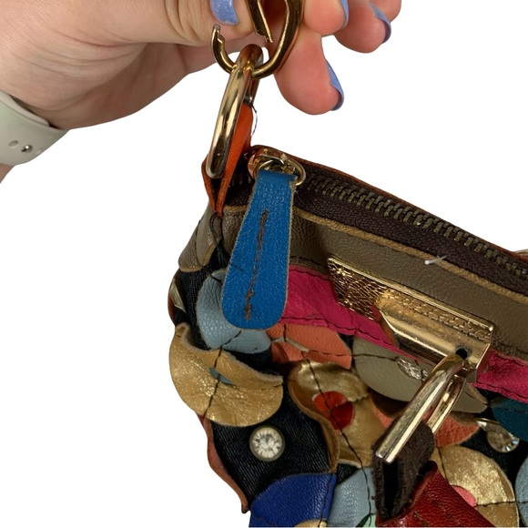 Pink and Blue Floral Shoulder Bag with Textured Design - Picture 7 of 7